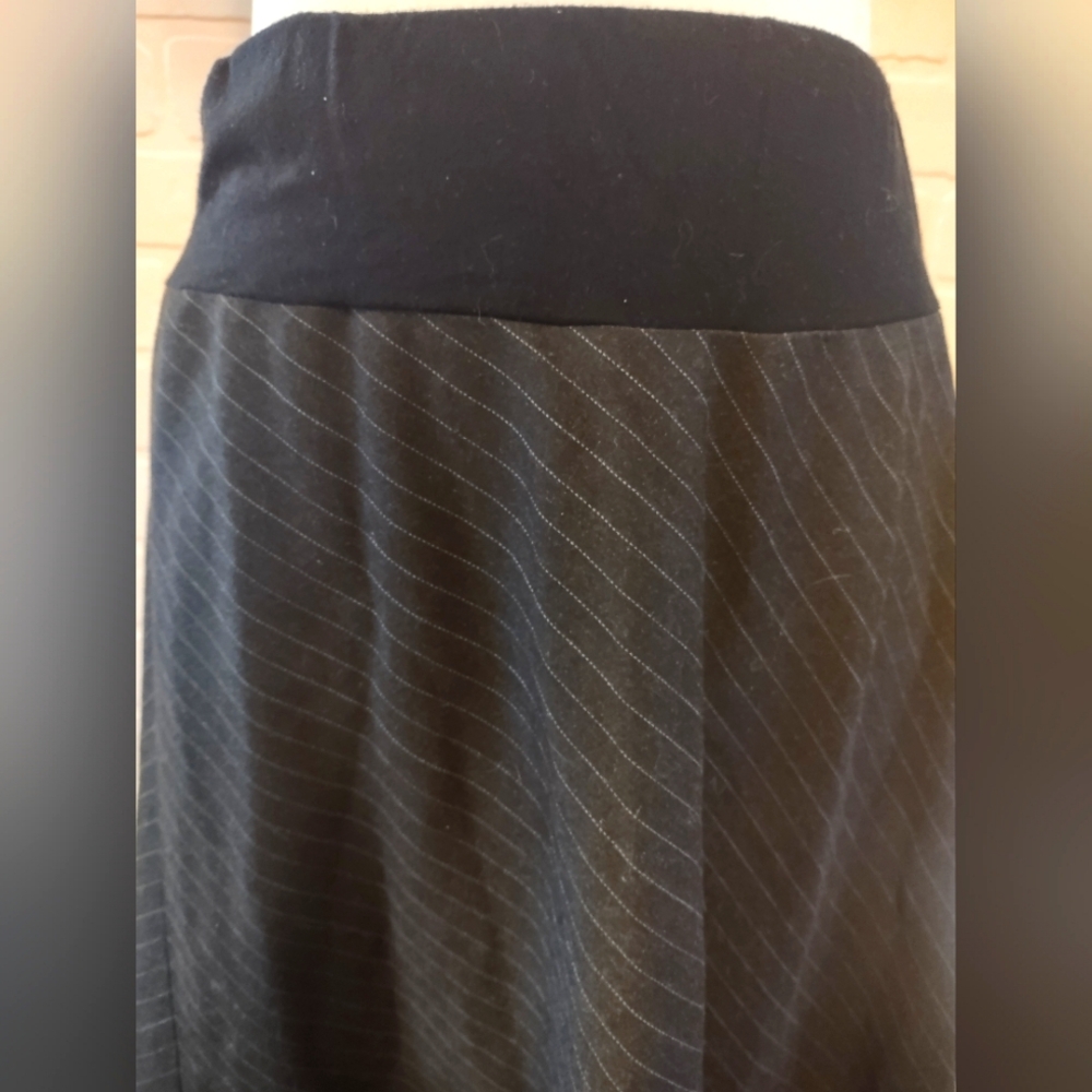 Women's Pinstriped Midi Maternity Skirt with Red Hem Detail